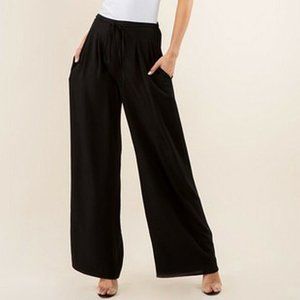 NEW NWT Black Pleated Palazzo Pants w/Tie Belt - High End
